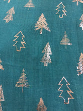 Load image into Gallery viewer, Pamper Yourself Now Teal with Silver Christmas Trees Ladies Long Soft Scarf
