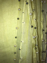 Load image into Gallery viewer, Pamper Yourself Now Yellow with Beads and Pearls with Frayed Edge Long Soft Scarf/wrap
