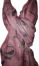 Load image into Gallery viewer, Pamper Yourself Now Pink with Black Bird cage and Bird Design Scarf Lovely Soft Scarf Fantastic Gift
