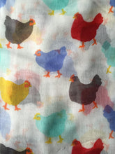 Load image into Gallery viewer, Pamper Yourself Now White with Different Coloured Chickens/Hen Design Ladies Long Soft Scarf
