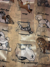 Load image into Gallery viewer, Pamper Yourself Now Gold/Beige Shiny Dog Scarf with Different Dog Breeds
