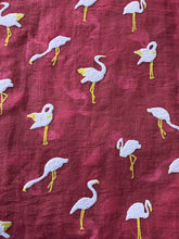 Load image into Gallery viewer, Pamper Yourself Now Coral with White Standing up Flamingo Long Scarf/wrap with Frayed Edge
