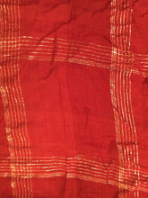 Load image into Gallery viewer, Red with silver checked design square scarf with tassels
