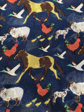 Load image into Gallery viewer, Blue Farmyard Animals Horses, Sheep, Lambs, Chickens and Geese Scarf/wrap
