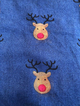 Load image into Gallery viewer, Pamper Yourself Now Navy red Nose Rudolph Reindeer Christmas Long Scarf
