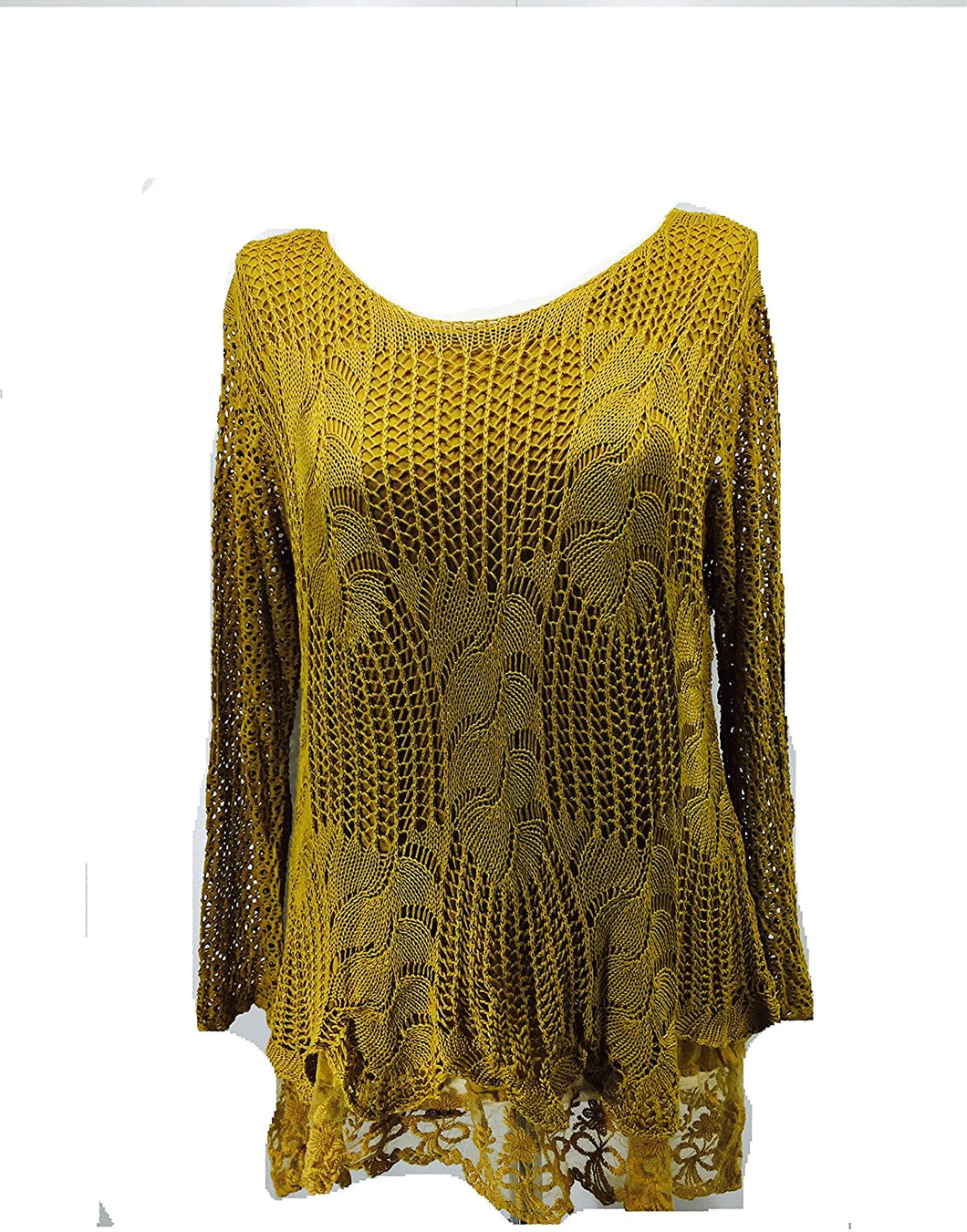 Pamper Yourself Now ltd Ladies Mustard Crochet lace Long Sleeve top. Made in Italy (AA27)