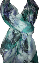 Load image into Gallery viewer, Pamper Yourself Now Green with Cream and Purple Big Roses Design Scarf,Great Present/Gifts.
