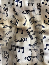 Load image into Gallery viewer, Pamper Yourself Now Gold/Beige Musical Notes Scarf with Blue Notes
