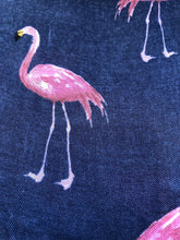 Load image into Gallery viewer, Navy with watercolour flamingo scarf with frayed edge long soft scarf
