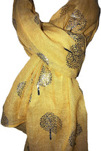 Load image into Gallery viewer, Pamper Yourself Now Mustard with Silver Foiled Mulberry Tree Design Ladies Scarf/wrap. Great Present for Mum, Sister, Girlfriend or Wife.
