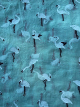 Load image into Gallery viewer, Pamper Yourself Now Lime Green with White Standing up Flamingo Long Scarf/wrap with Frayed Edge
