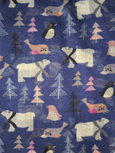 Load image into Gallery viewer, Pamper Yourself Now Blue North Pole Design with Polar Bears, Penguin and Seals Christmas Long Scarf
