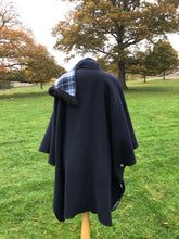 Load image into Gallery viewer, Navy blue tartan Reversible cape UK
