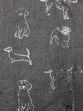 Load image into Gallery viewer, Grey with silver silhouette different dogs long scarf
