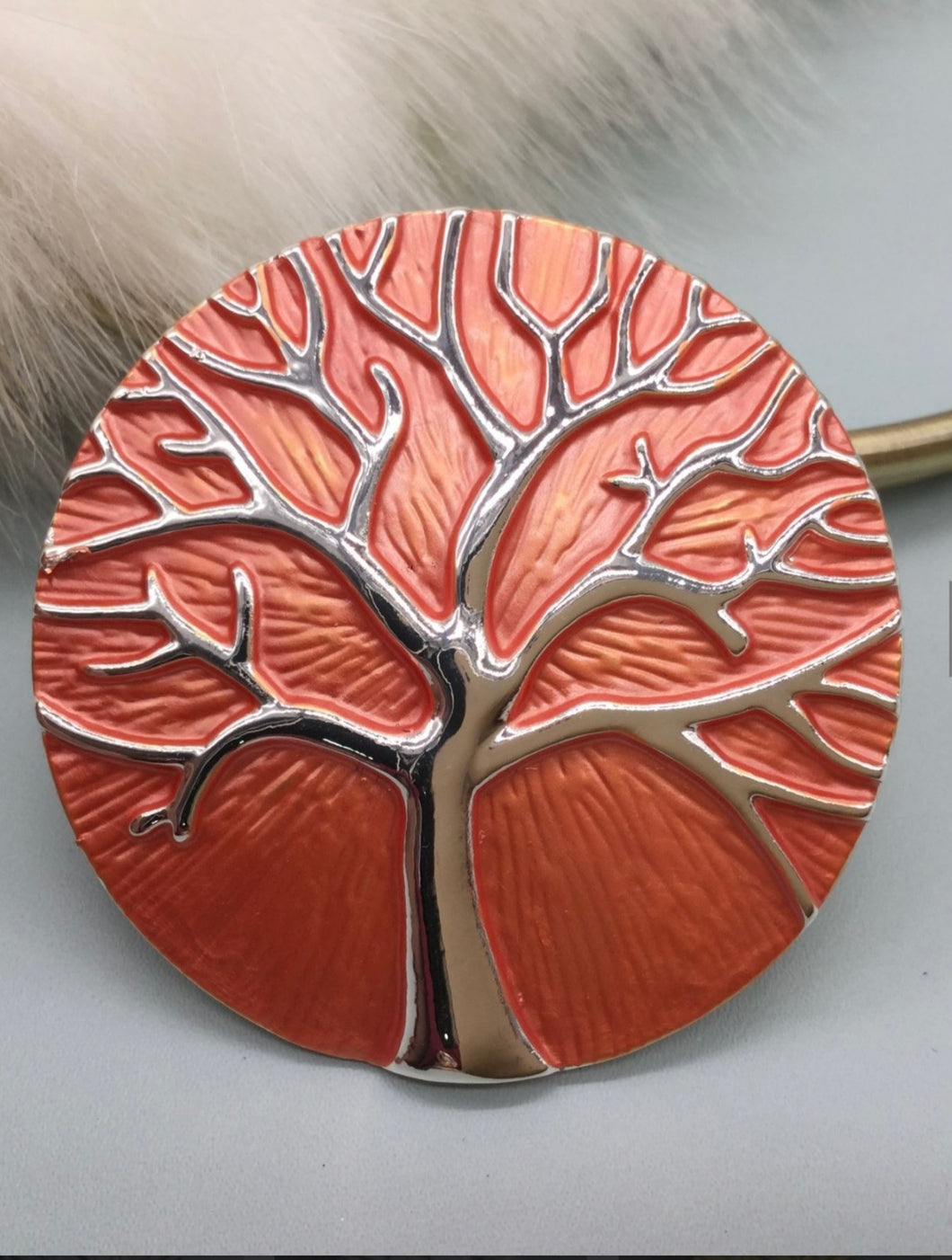 Orange Tree of Life magnetic scarf clip or broach.