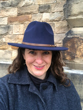 Load image into Gallery viewer, Navy Adjustable felt look Fedora hat
