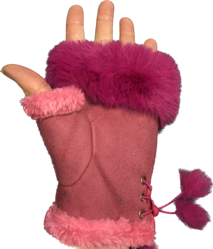 Fuchsia pink Faux Fur Trimmed Fingerless Gloves/mittens.