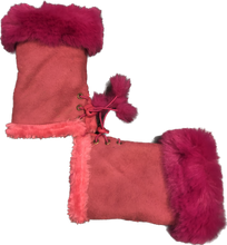 Load image into Gallery viewer, Fuchsia pink Faux Fur Trimmed Fingerless mittens.
