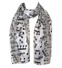 Load image into Gallery viewer, White Musical Notes Scarf with black Notes
