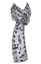 Load image into Gallery viewer, White Musical Notes Scarf with black Notes
