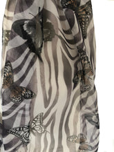 Load image into Gallery viewer, White with Brown Zebra Animal Print with Butterflies Chiffon Style Thin Scarf.
