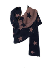 Load image into Gallery viewer, Navy with pink star blanket scarf
