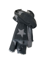Load image into Gallery viewer, Charcoal and grey star blanket scarf
