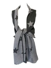 Load image into Gallery viewer, Charcoal and grey star blanket scarf
