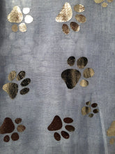 Load image into Gallery viewer, Pamper Yourself Now Sky Blue with Silver Dog paw Print Long Scarf.
