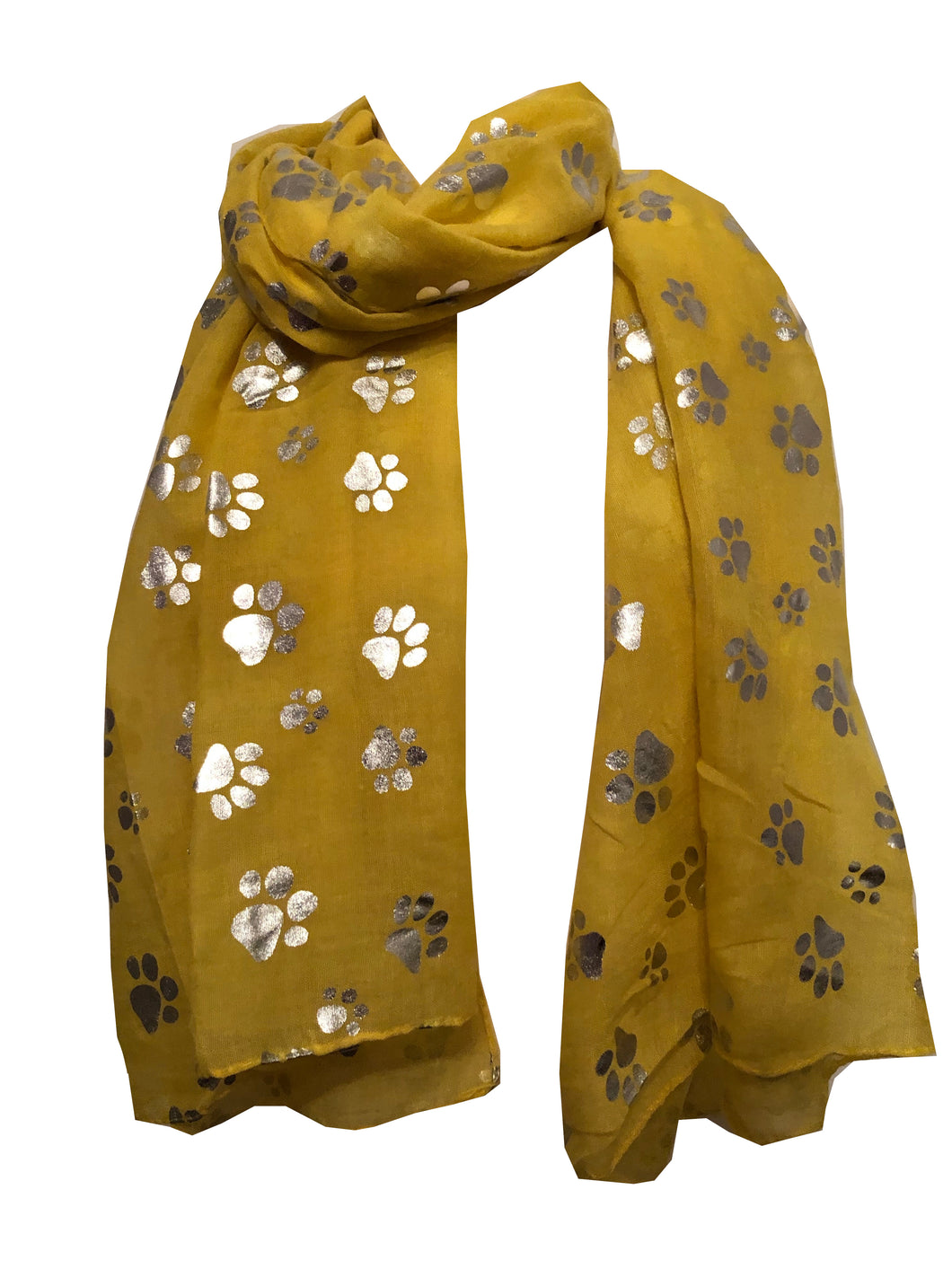Pamper Yourself Now Yellow with Silver Dog paw Print Long Scarf.