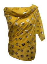 Load image into Gallery viewer, Pamper Yourself Now Yellow with Silver Dog paw Print Long Scarf.
