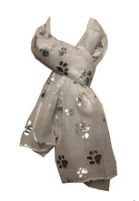 Load image into Gallery viewer, Pamper Yourself Now White with Silver Dog paw Print Long Scarf.
