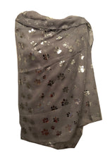 Load image into Gallery viewer, Pamper Yourself Now Grey with Silver Dog paw Print Long Scarf.
