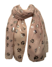 Load image into Gallery viewer, Pamper Yourself Now Pink with Silver Dog paw Print Long Scarf.
