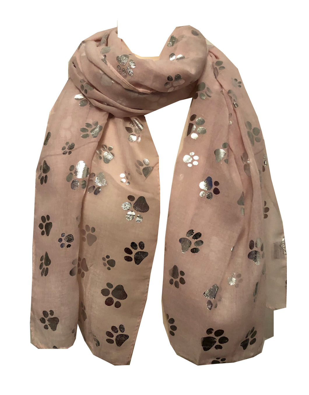 Pamper Yourself Now Pink with Silver Dog paw Print Long Scarf.
