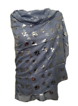 Load image into Gallery viewer, Pamper Yourself Now Sky Blue with Silver Dog paw Print Long Scarf.
