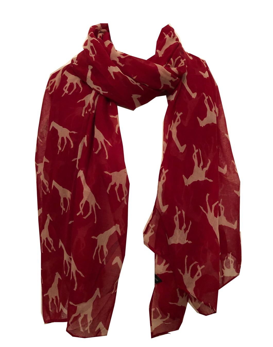 Red with white giraffe long soft ladies scarf