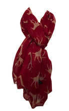 Load image into Gallery viewer, Red with white giraffe long soft ladies scarf
