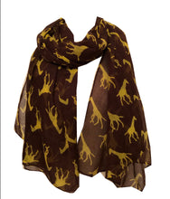 Load image into Gallery viewer, Brown with mustard giraffe long soft ladies scarf
