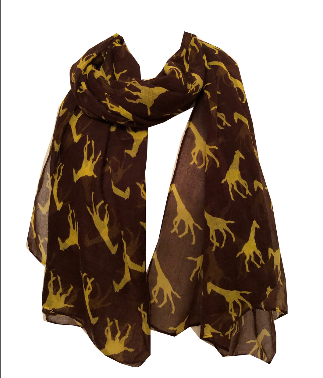 Brown with mustard giraffe long soft ladies scarf