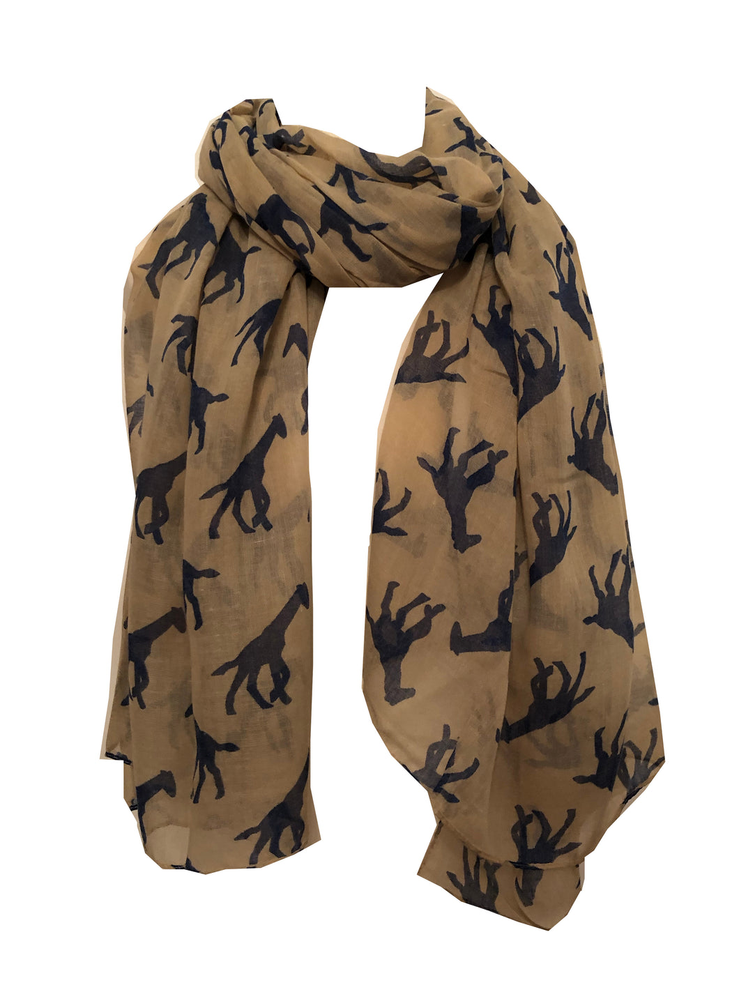 Beige with navy giraffe long soft ladies scarf
