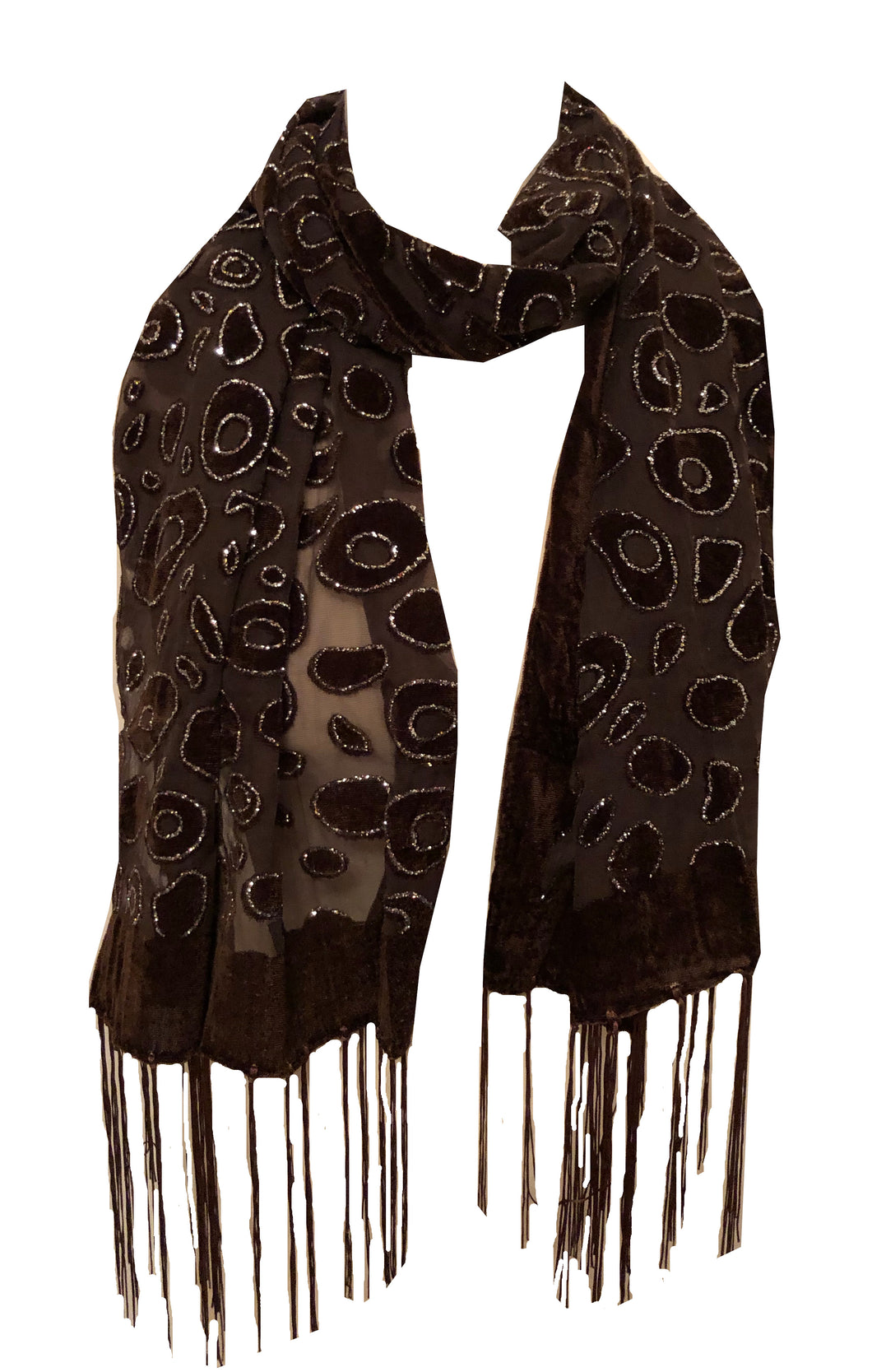 Brown velvet leopard print scarf