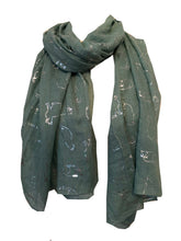 Load image into Gallery viewer, Light Green with Silver Silhouette Cats Long Scarf
