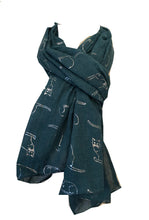 Load image into Gallery viewer, Aqua with Silver Silhouette Cats Long Scarf
