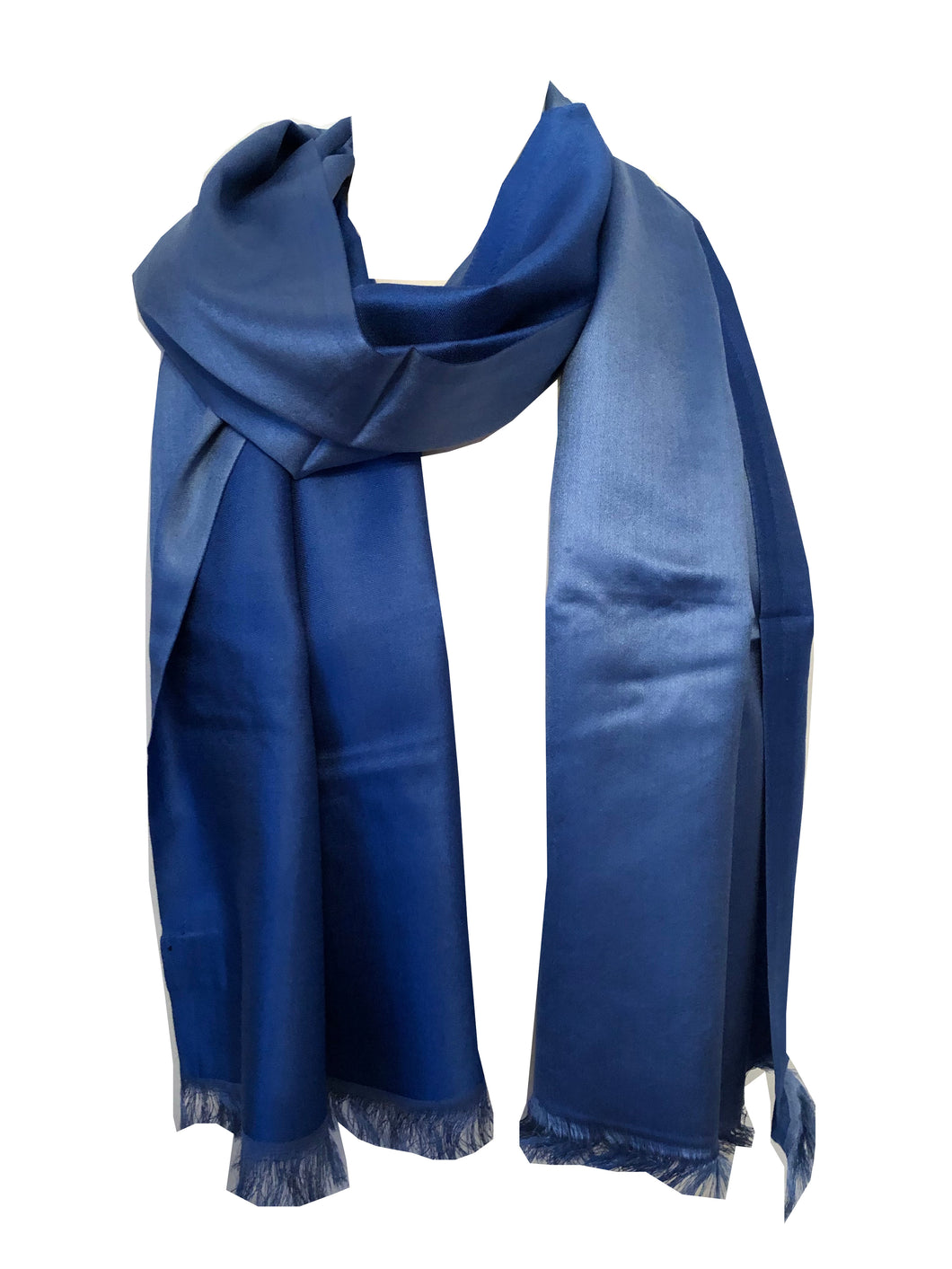 Pamper Yourself Now Blue and Light Blue Reversible 100% Silk Scarf/wrap with Slightly Frayed Edge Lovely Long Scarf