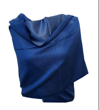 Load image into Gallery viewer, Pamper Yourself Now Blue and Light Blue Reversible 100% Silk Scarf/wrap with Slightly Frayed Edge Lovely Long Scarf

