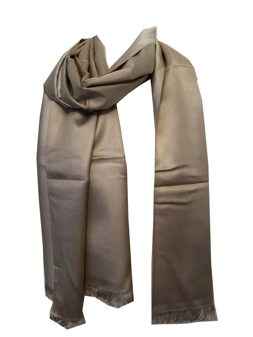 Dark and Light Beige Reversible 100% Silk Scarf/wrap with Slightly Frayed Edge Lovely Long Scarf