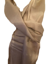 Load image into Gallery viewer, Dark and Light Beige Reversible 100% Silk Scarf/wrap with Slightly Frayed Edge Lovely Long Scarf
