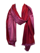 Load image into Gallery viewer, Red and Pink Reversible 100% Silk Scarf/wrap with Slightly Frayed Edge Lovely Long Scarf
