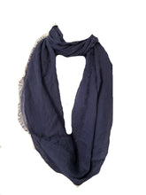 Load image into Gallery viewer, Denim blue plain snood with frayed edge
